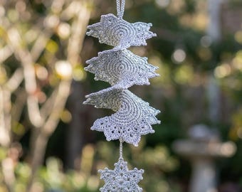 Crochet Snowflake Wind Spinner Pattern PDF, Häkelanleitung für hängende Verzierung, Winter-hängende Dekoration, digitaler Download.
