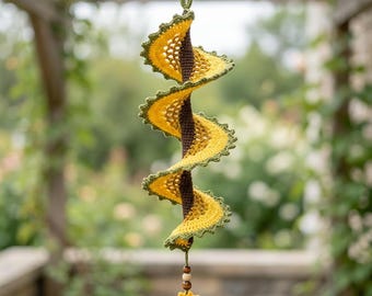 Crochet Sunflower Wind Spinner Pattern PDF, Gartendekoration Häkelprojekt, Twisting Wind Spinner Decor, digitaler Download.