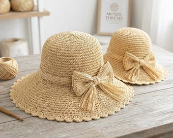 Patrón de gorro de verano a crochet, patrón de gorro de ala ancha a crochet, tallas para niños y adultos, descarga instantánea.
