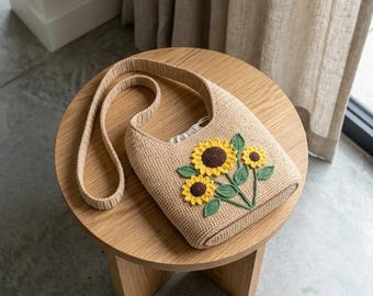 Sonnenblume Hobo Bag Häkelanleitung, Florale Schultertasche Häkelanleitung, Sommermarkt-Tasche Häkelanleitung.