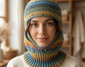 Gehäkelte Balaclava PDF, gerippte Balaclava mit Kapuze, Häkelanleitung, Winter Face Cover