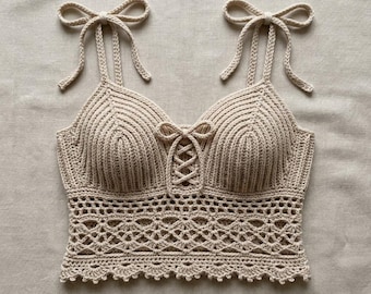 Häkelspitze Crop Top Muster PDF, Mesh Bustier Tie Front Sommer Top, Boho Häkeln Crop Top Muster.