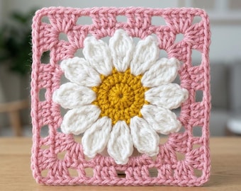 Daisy Grandma Square Häkelanleitung PDF, Blumenmotiv Häkelanleitung, Vintage Floral Block, Sofort Download.