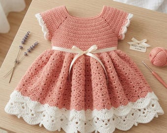 Patrón de vestido de bebé a crochet en PDF, vestido de bebé de herencia familiar, vestido de bebé vintage a crochet, descarga instantánea.