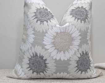 Neutral Sunflower Throw Pillow Cover
