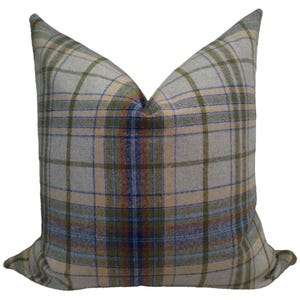 Beige and Green Plaid Pillow Cover, Wool Tartan Throw Pillow, Modern Farmhouse Cushion