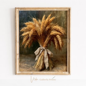 Vintage Golden Wheat Bundle, rustykalna martwa natura w stylu wiejskiego domu, do druku, grafika ścienna (do pobrania w wersji cyfrowej) 533