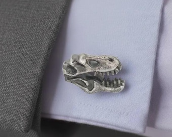 Handmade T-Rex Cufflinks: Retro Dinosaur Skull Wedding Accessories