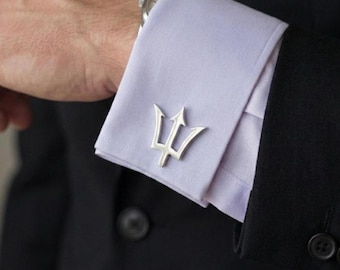 Trident Manschettknappar • Silvermetall Symbol för Styrka, Elegans (Bröllopsgåva till marskalk)
