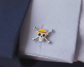 One Piece Skull Manschettknappar, Handgjord Anime Gåva, Retrostil