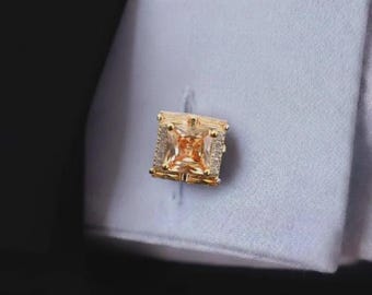 Handgjorda manschettknappar med orange ädelstenar • Retro herraccessoar