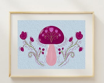 Floral Mushroom hand illustrated art print