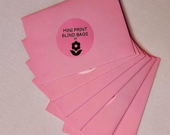 Two Mini art prints blind bag pink, purple, blue, girly, boho, floral styles