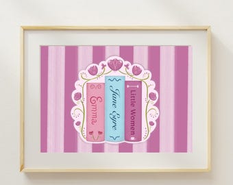 Lady Authors books hand illustrated art print