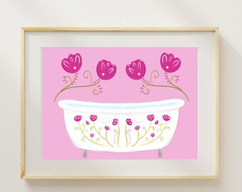 Bubbles and Bliss claw foot bathtub hand illustrated art print