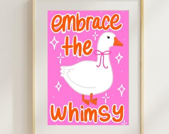 Whimsy Goose pink and orange hand illustrated art print