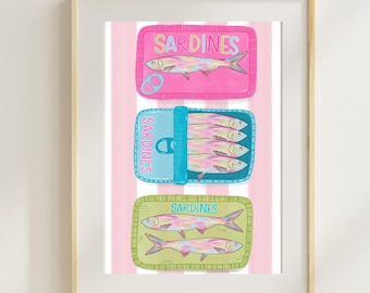 3 Sardine can hand illustrated art print