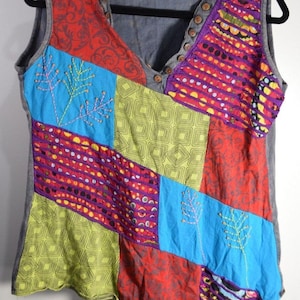 Rising International Boho Patchwork Tank Top Größe XXL – Handbestickt