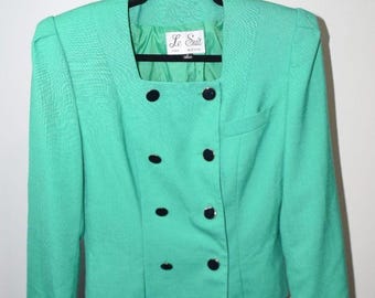 Authentique blazer Le Suit vintage pour femme, croisé vert menthe, taille 8