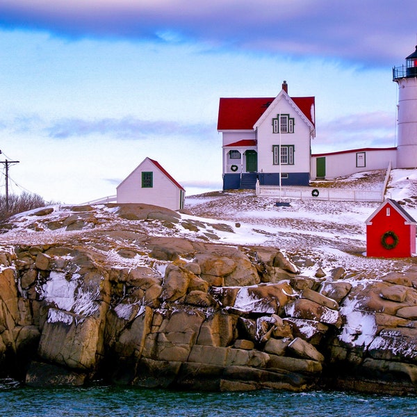 Christmas at Nubble Lighthouse - Digital Download - York Maine Holiday Photograph