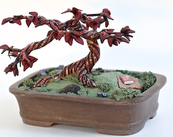 Miniature Polymer Clay Tree with a Book