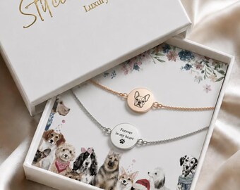 Braccialetto in pelliccia personalizzato con ritratto di animale domestico, gioiello commemorativo personalizzato per cani e gatti, regalo in ricordo della perdita di un animale domestico con incisione, ciondolo con incisione su entrambi i lati