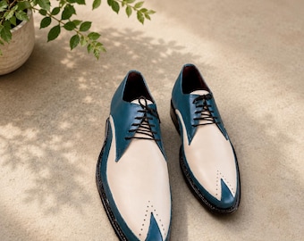 Men's Leather Oxford Shoes Handmade, Two Tone Dress Shoes, Wedding, Formal and Groom Footwear