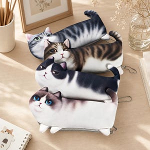 Adorabile portamatite a forma di gatto allungato, ideale per ufficio, dormitorio o viaggi.