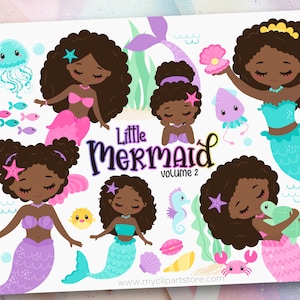 Clipart sirena, sirena svg, afroamericano, ragazza, afro, sirena nera, invito principessa - download digitale / sublimazione / SVG, EPS, PNG