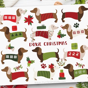 Weihnachten Dackel Clipart, Dackel, Hund trägt hässlichen Pullover, Winter Pullover, süße Weiner Hunde,