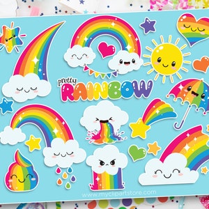 Regenbogen Clipart, Kawaii Clipart, Regenbogen Emoji, Sonne svg, Wolken svg, Geburtstagsparty - digitaler Download | Sublimationsdesign | SVG, EPS, PNG