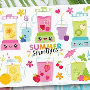 Fruit Smoothies Clipart: Summer Drinks, Tropical Fruits (Digital Download)