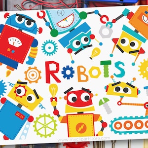 Cute Robots Clipart, Robot svg, Robotics Clipart, Stem Clipart, Primary Colors - Digital Download | Sublimation Design | SVG, EPS, PNG