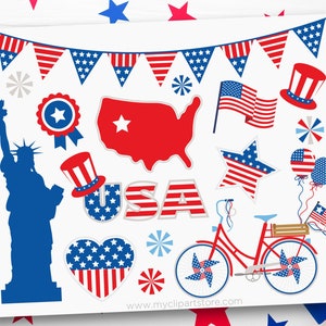 Desfile de 4 de julho, Estátua da Liberdade svg, Bandeira Americana, Mapa dos EUA, Bicicleta Decorada,