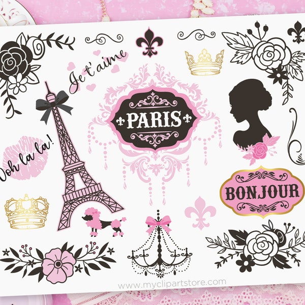 Paris Clipart, Eiffel Tower svg, Parisian Girl, French Lace, Bullet Journalling - Digital Download | Sublimation Design | SVG, EPS, PNG
