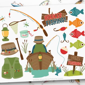 Fishing Clipart, Father's day, fishing tackle, Dad, camping, boat, fishing rod, fisherman Digital Download Sublimation SVG, EPS, PNG image 1