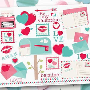 Clipart de San Valentín, Clipart de correo, Máquina de escribir, Buzón de correo, Buzón de correo, Cartas de amor - Descarga digital / Diseño de sublimación / SVG, EPS, PNG