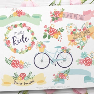 Spring Bicycles Clipart, Boho Wedding Clip Art, Flower Wreath svg, Spring Bike - Digital Download / Sublimation Design / SVG, EPS, PNG