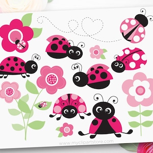 Pink Lady Bug Clipart, Ladybug svg, Lady Birds - Digital Download / Sublimation Design / SVG, EPS, PNG