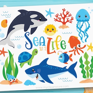 Sea Life Clipart, Shark svg, Whale Clipart, onder de zee, Fish Clipart, Nautical - Digital Download | Sublimatieontwerp | Svg, EPS, PNG