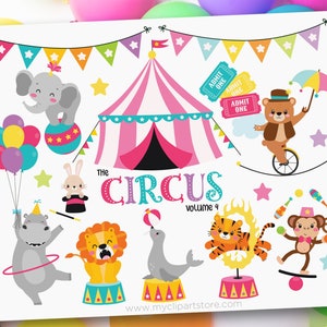Roze circus dieren clipart, circusdieren, carnaval tent Svg, kermis - digitale download | Sublimatie | SVG, EPS, PNG