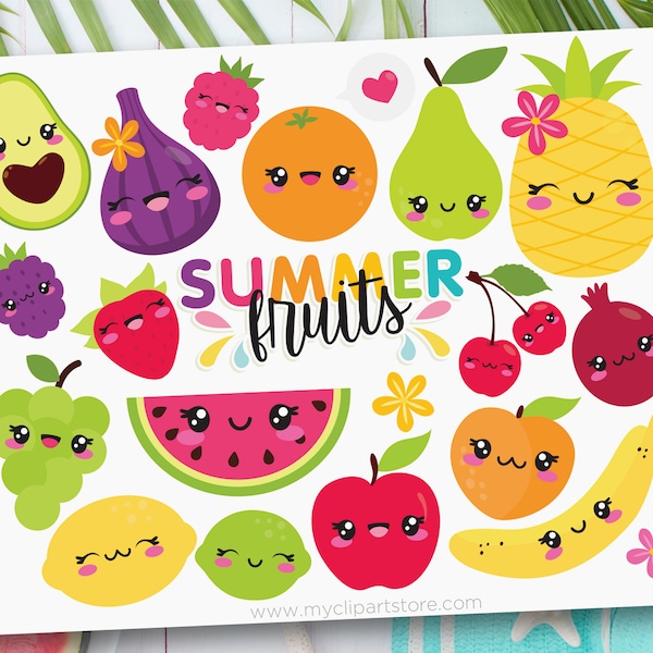 Tutti Frutti Clipart, Summer clipart, Kawaii Fruit, Two-tti Frutti, 2nd Birthday - Digital Download | Sublimation Design | SVG, EPS, PNG