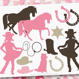 Vaquera siluetas clipart, country girl clip art, pequeña vaquera svg, sombrero de vaquero svg, sublimación, SVG, EPS, PNG (descarga digital)