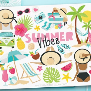 Imágenes prediseñadas de verano, imágenes prediseñadas de vacaciones en la playa, plantas tropicales, conchas marinas SVG, imágenes prediseñadas de surf - Descarga digital / Sublimación / svg, png, eps