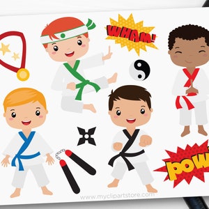 Karate Kids Clipart, Martial Arts, Judo, Taekwondo svg, Ninja Star, Nunchakus, Junge Geburtstag - Digital Download | Sublimationsdruck | SVG, EPS, PNG