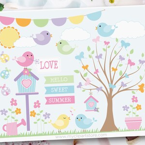Sommer Lied Vögel Clipart, Frühlingsgarten, Vogelkäfige, Schmetterling svg, Vogelhaus svg - Digital Download | Sublimationsdesign | SVG, EPS, PNG