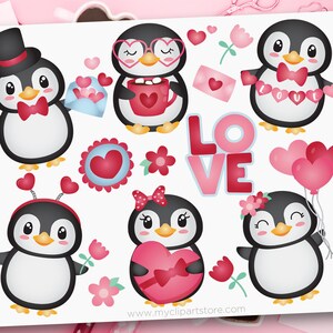 Clipart de animales de San Valentín, pingüinos lindos, pegatinas del día de San Valentín, pingüino svg - Descarga digital / Diseño de sublimación / SVG, EPS, PNG