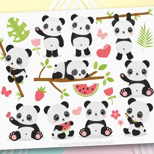 Panda Bears Clipart, Cute Panda svg, Woodland Animals Clip Art, Spring Clip Art - Digital Download | Sublimation Design | SVG, EPS, PNG