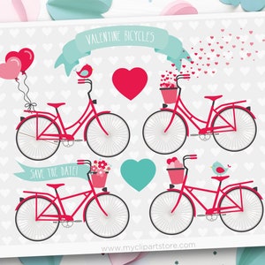 Valentine Clipart, Fahrrad Clipart, Liebe Vögel Clipart, Tandem Bike - digitaler Download | Sublimationsdesign | SVG, EPS, PNG