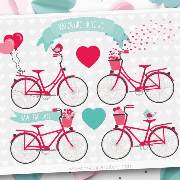 Clipart Saint-Valentin, clipart vélo, amour oiseaux clipart, vélo tandem - téléchargement numérique | Conception par sublimation | SVG, EPS, PNG